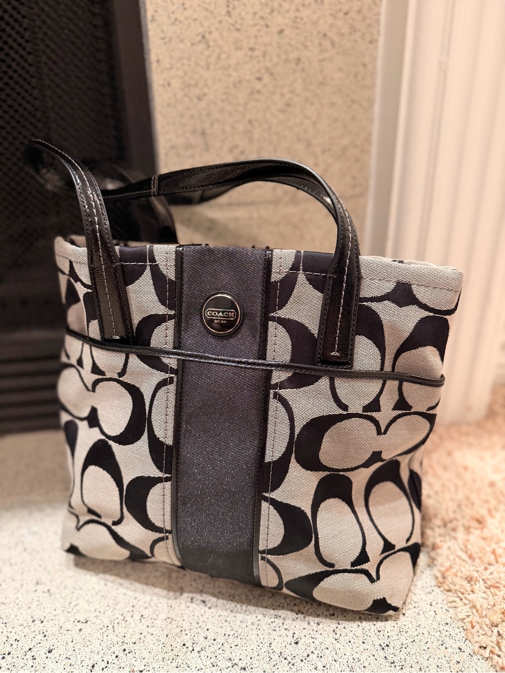 Coach Black & Cream Signature Canvas Tote